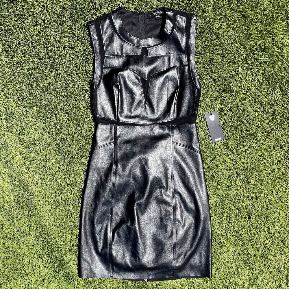 NWT Vegan leather dress with peek a boo mesh design